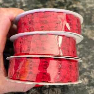 CELEBRATE IT RED POM POM WIRED RIBBON 0.27 x30 FT LOT OF 3 NWT